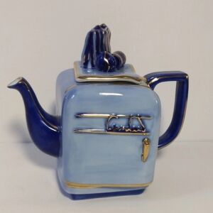 Limoges Paul Cardew Teapot Tea Pot Blue and Gold China Refrigerator Rare